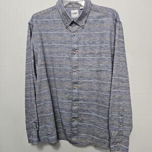 ROWN Men's Lg Long Sleeve Button Down Collar Cotton Blend Shirt Blue Heathered
